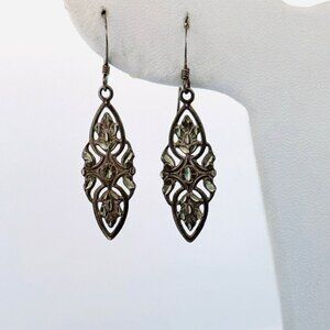 Estate Vintage Sterling Silver 925 Filigree Marquise Dangle Earrings 3g